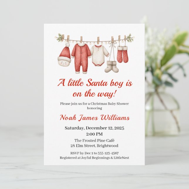 Christmas Baby Shower Boy | Santa Baby Invitation (Standing Front)