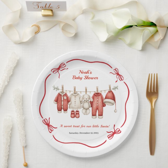 Christmas Baby Shower Boy | Santa Baby Red & White Paper Plate (Wedding)