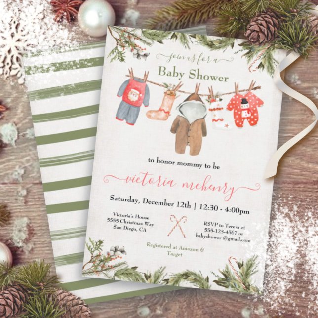 Christmas Baby Shower Clothesline Invitation (Creator Uploaded)
