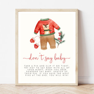 Christmas Baby Shower Don't Say Baby Game Sign