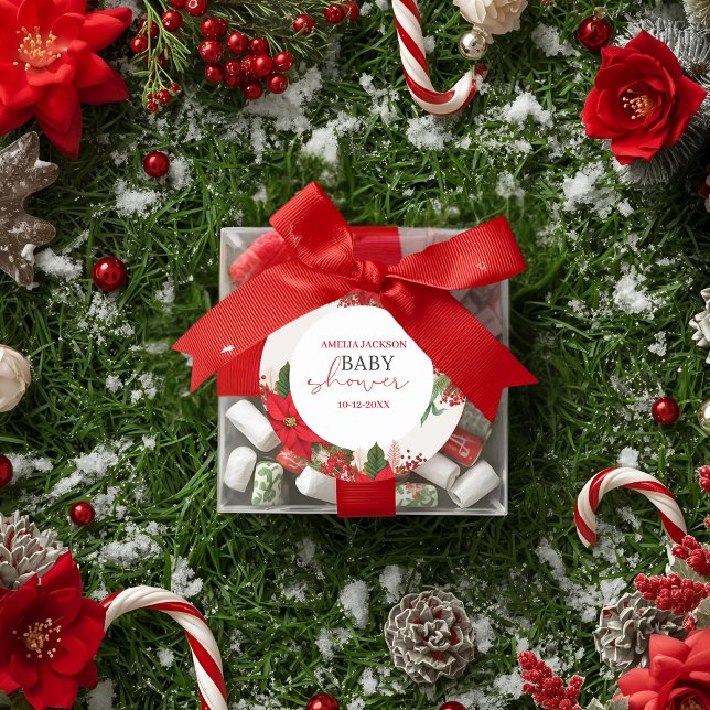 Christmas baby shower festive   classic round sticker (Creator Uploaded)