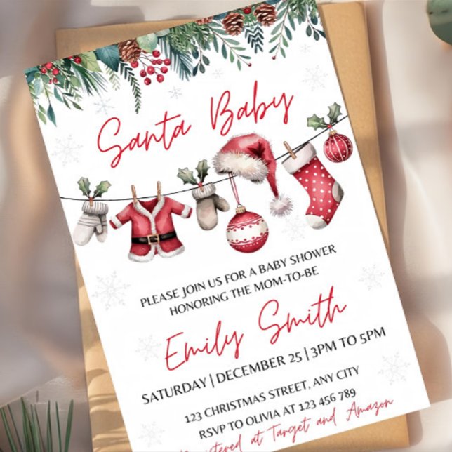 Christmas Baby Shower Invitation Set Template Sant (Creator Uploaded)