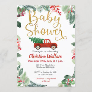 Christmas Baby Shower Invitations with Red Truck