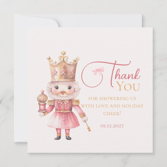 Christmas Baby Shower Pink Nutcracker Thank You (Front)