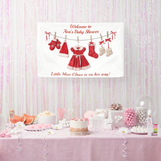Christmas Baby Shower | Santa Clothes Red & White Banner (Party)