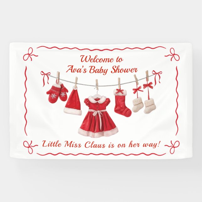 Christmas Baby Shower | Santa Clothes Red & White Banner (Horizontal)
