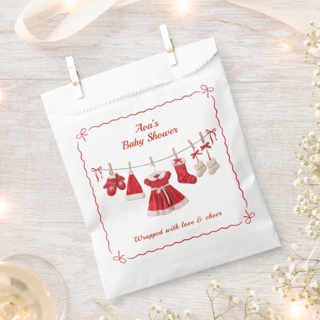 Christmas Baby Shower | Santa Clothes Red & White Favour Bag (Clipped)