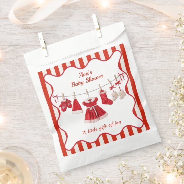 Christmas Baby Shower | Santa Clothes Red & White Favour Bag (Clipped)