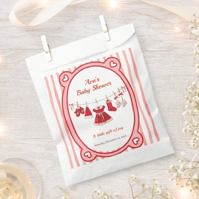 Christmas Baby Shower | Santa Clothes Red & White Favour Bag (Clipped)