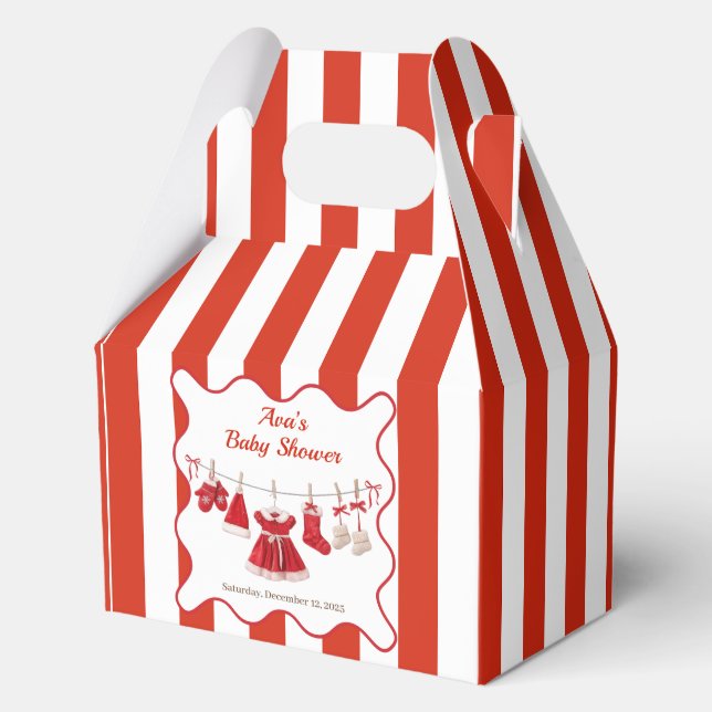 Christmas Baby Shower | Santa Clothes Red & White Favour Box (Front)