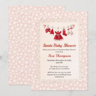 Christmas Baby Shower   Santa Clothes Red & White Invitation