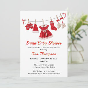 Christmas Baby Shower   Santa Clothes Red & White Invitation