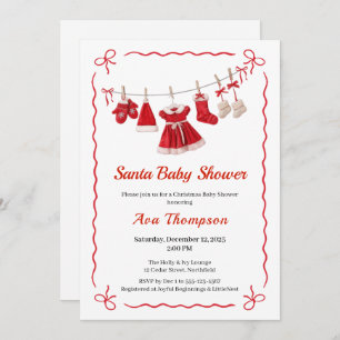 Christmas Baby Shower   Santa Clothes Red & White Invitation