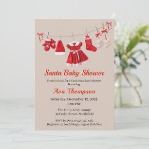Christmas Baby Shower Santa Clothes Red & White Invitation