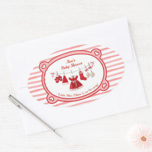 Christmas Baby Shower   Santa Clothes Red & White Oval Sticker