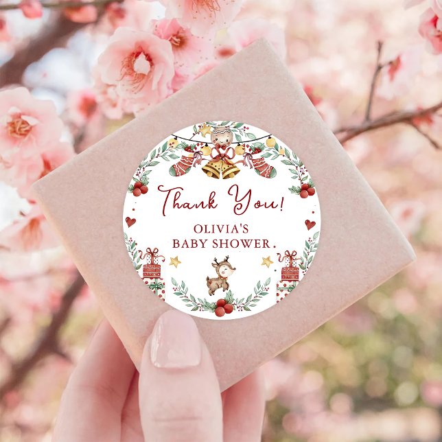 Christmas Baby Shower Thank You Favour Classic Rou Classic Round Sticker (Creator Uploaded)