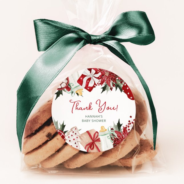 Christmas Baby Shower Thank You Favour Classic Round Sticker (Creator Uploaded)