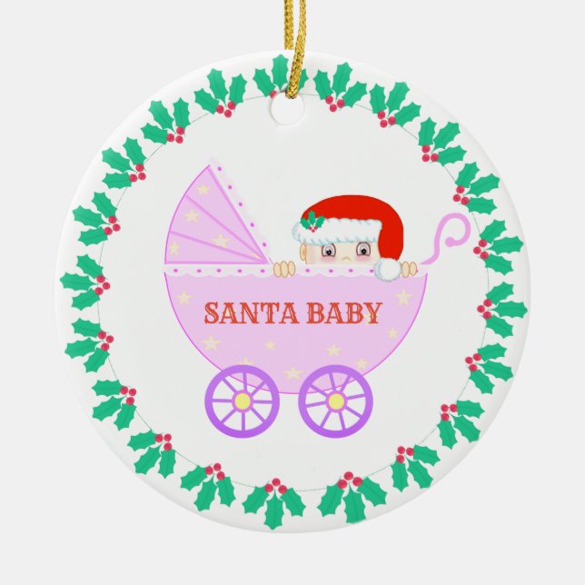 Christmas Baby Stroller Ceramic Ornament (Front)