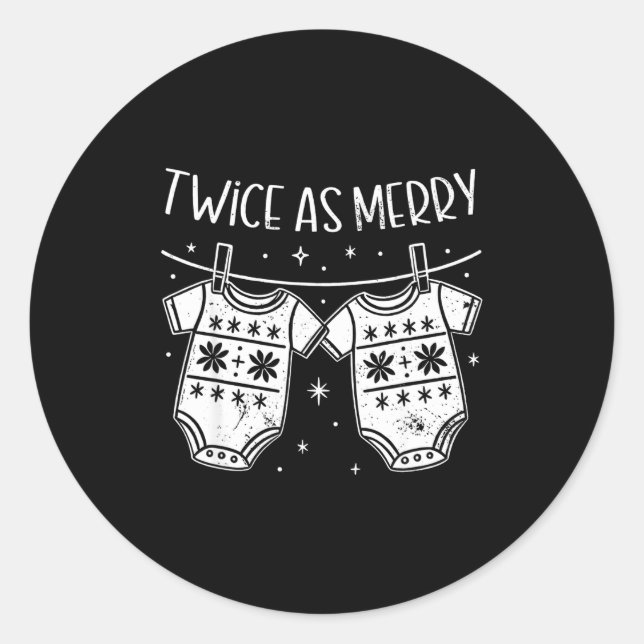 Christmas Baby Twin Mom Xmas Twin Pregnancy Reveal Classic Round Sticker (Front)