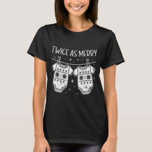 Christmas Baby Twin Mom Xmas Twin Pregnancy Reveal T-Shirt