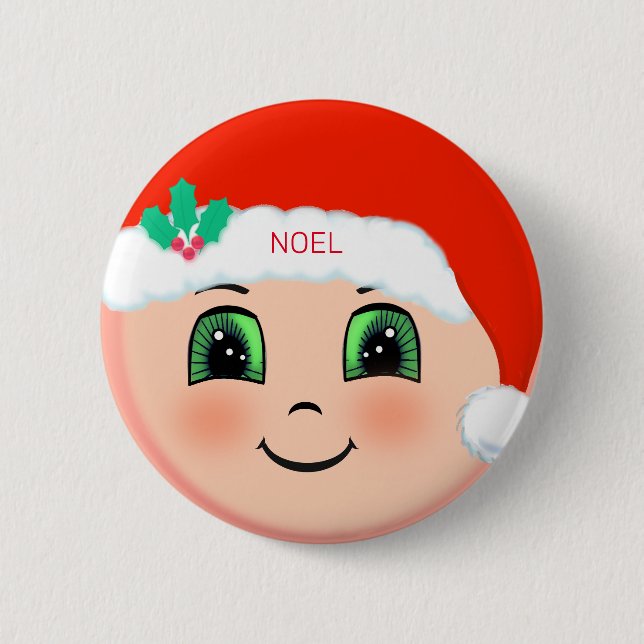 Christmas baby with happy face 6 cm round badge (Front)