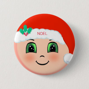 Christmas baby with happy face 6 cm round badge