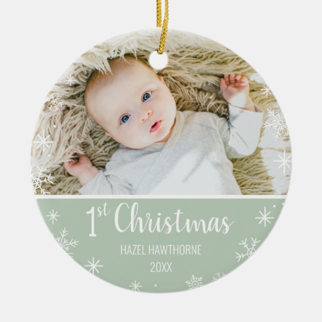 Christmas Baby's First Custom Photo and Name Ceramic Ornament (Front)