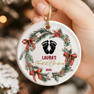 Christmas Baby's Footprint First Keepsake Ceramic Ornament