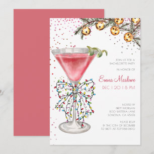 Christmas  Bachelorette Ribbon Cocktail Party Invitation