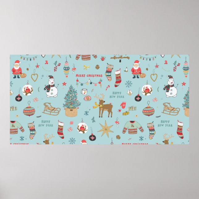 Christmas background, seamless wrapping paper patt poster (Front)