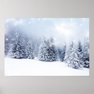Christmas Background With Snowy Fir Trees 2 Poster