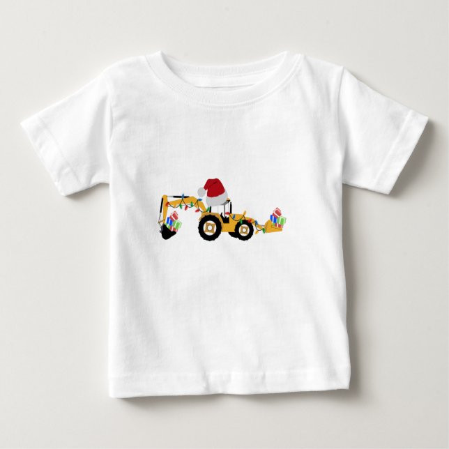 Christmas Backhoe Construction Truck Baby T-Shirt (Front)