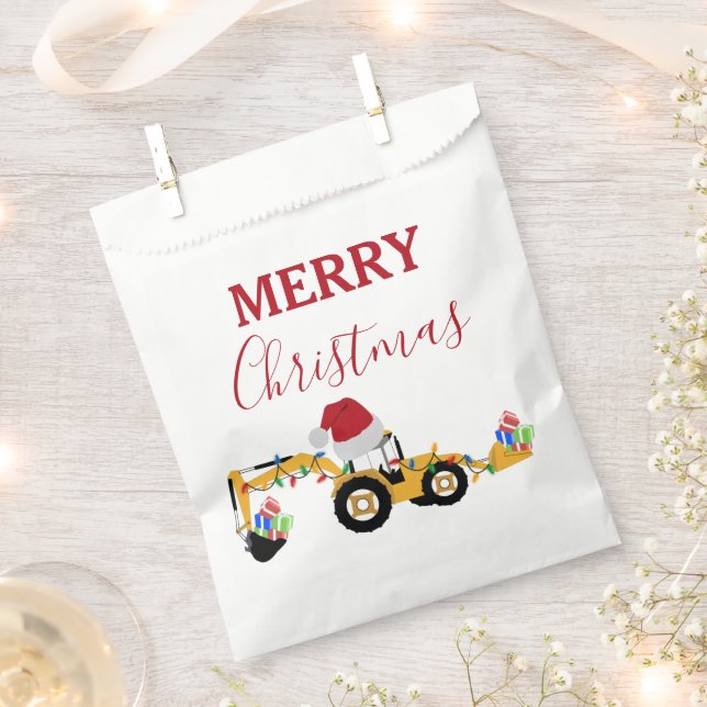Christmas Backhoe Construction Truck  Favour Bag (Clipped)