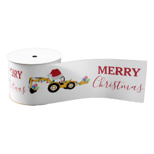 Christmas Backhoe Construction Truck Grosgrain Ribbon