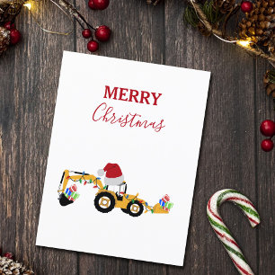 Christmas Backhoe Construction Truck Holiday Postcard