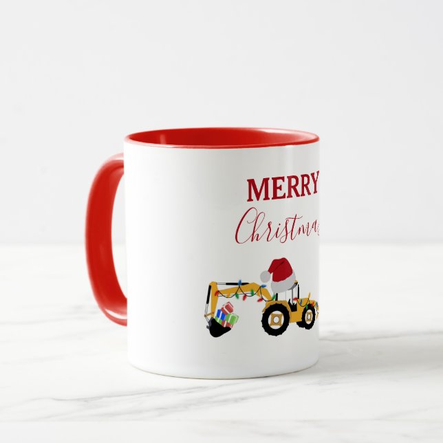 Christmas Backhoe Construction Truck  Mug (Front Left)