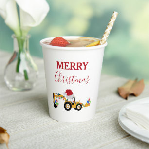 Christmas Backhoe Construction Truck Paper Cups