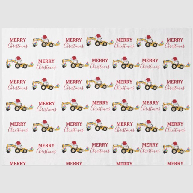 Christmas Backhoe Construction Truck  Tissue Paper (Front)