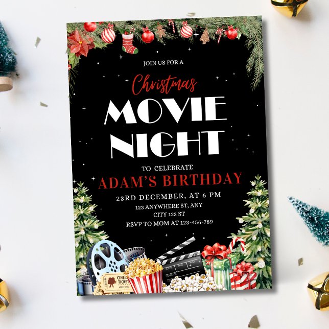 Christmas Backyard Movie Night Birthday Invitation (Creator Uploaded)