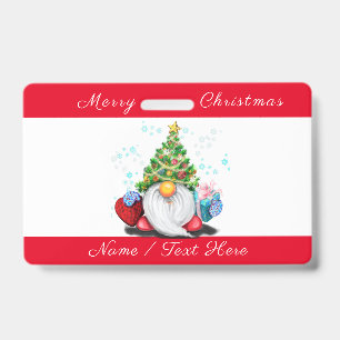 Christmas Badge Gnome with Gifts with Custom Name ID Badge