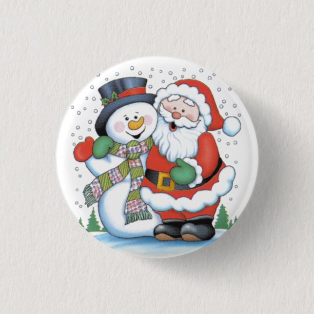 Christmas badge: Santa and Snowman hugging 3 Cm Round Badge (Front)