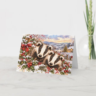 Christmas Badgers – Festive Woodland Watercolour Card