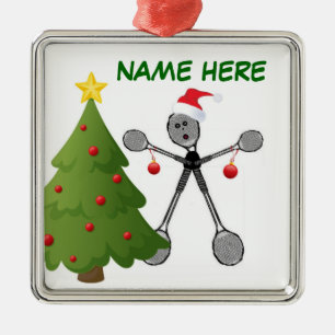 Christmas Badminton Player Metal Tree Decoration