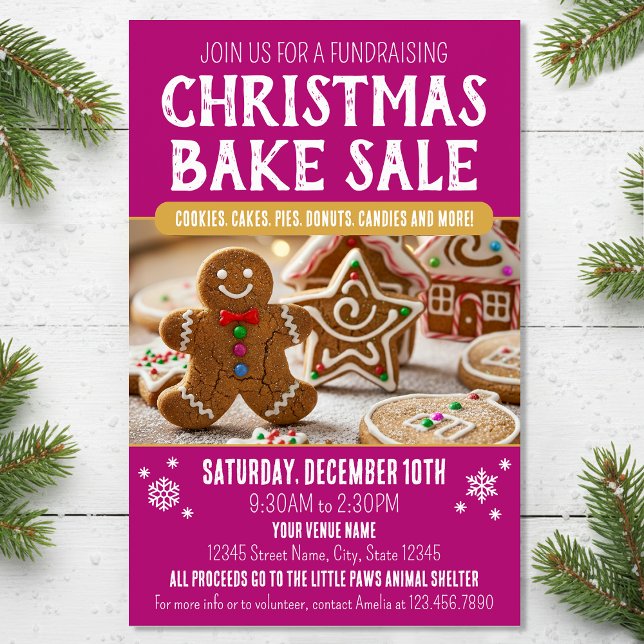 Christmas Bake Sale Festive Holiday Pink Business Flyer (Creator Uploaded)
