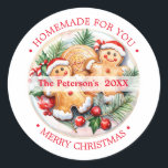 CHRISTMAS Baked Goods Cookies Ginger man homemade Classic Round Sticker<br><div class="desc">Add these personalised white red green Christmas food homemade for you or love stickers seals to your mason jars, cooked goods, cookies, baked goods... .. . Ginger man sugar cookies in green and red colours with holy on plate. Perfect gift for neighbours, colleagues, hostess, Editable text - colour, font and...</div>