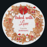 Christmas - Baked with Love Classic Round Sticker<br><div class="desc">Christmas - Baked with Love Round Sticker - Customise with your name - Great for your Baked Christmas goods!</div>