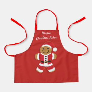 Christmas Baker Name Red Santa Gingerbread Man Apron