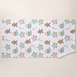 Christmas Bakery Treats Pattern Beach Towel