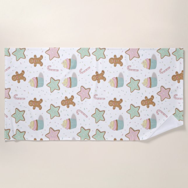 Christmas Bakery Treats Pattern Beach Towel (Front)