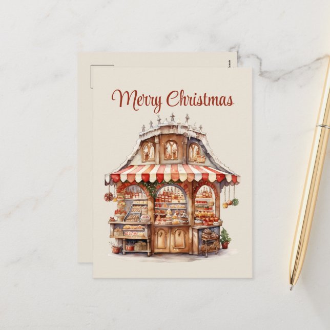 Christmas bakery watercolor add text holiday postcard (Front/Back In Situ)